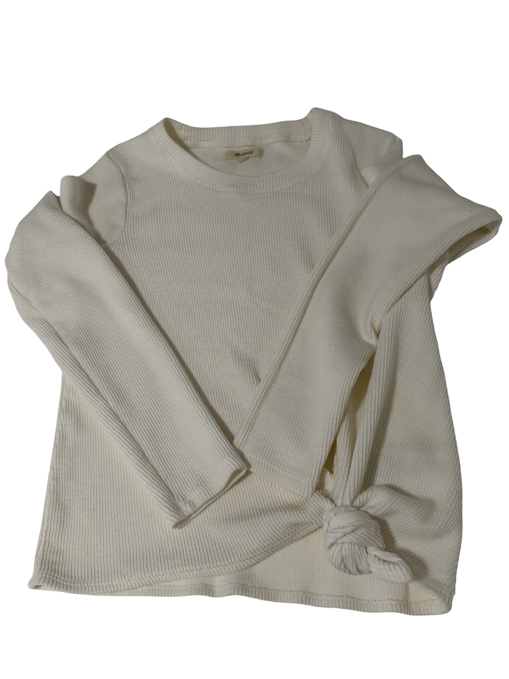 Madewell Cream Ribbed Crewneck Sweater with Side Knot